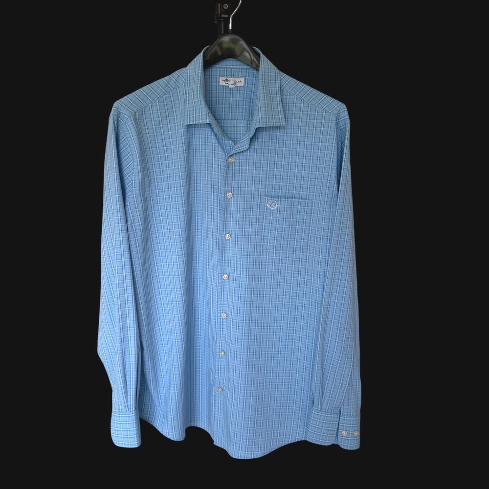 Peter Millar Summer Comfort Shirt XL Blue Plaid Button Down Distressed